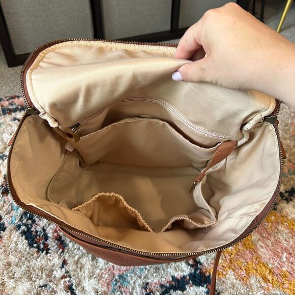 Azaria Luxe La Mère Backpack Grand Brown Leather Baby Diaper Bag - Picture 11 of 13